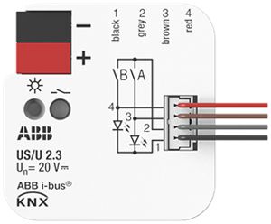 Module entrée/sortie KNX INC ABB US/U2.3 2-canaux 20VDC 40×39×12mm
