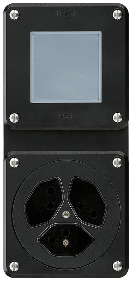 Combinaison ENC Hager robusto I-I verticale 3/1L+3×type 13, sans couvercle, noir