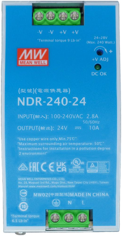 EB-Schaltnetzteil MEAN WELL NDR-240-24 IN: 90…264VAC OUT: 24VDC/240W 63mm