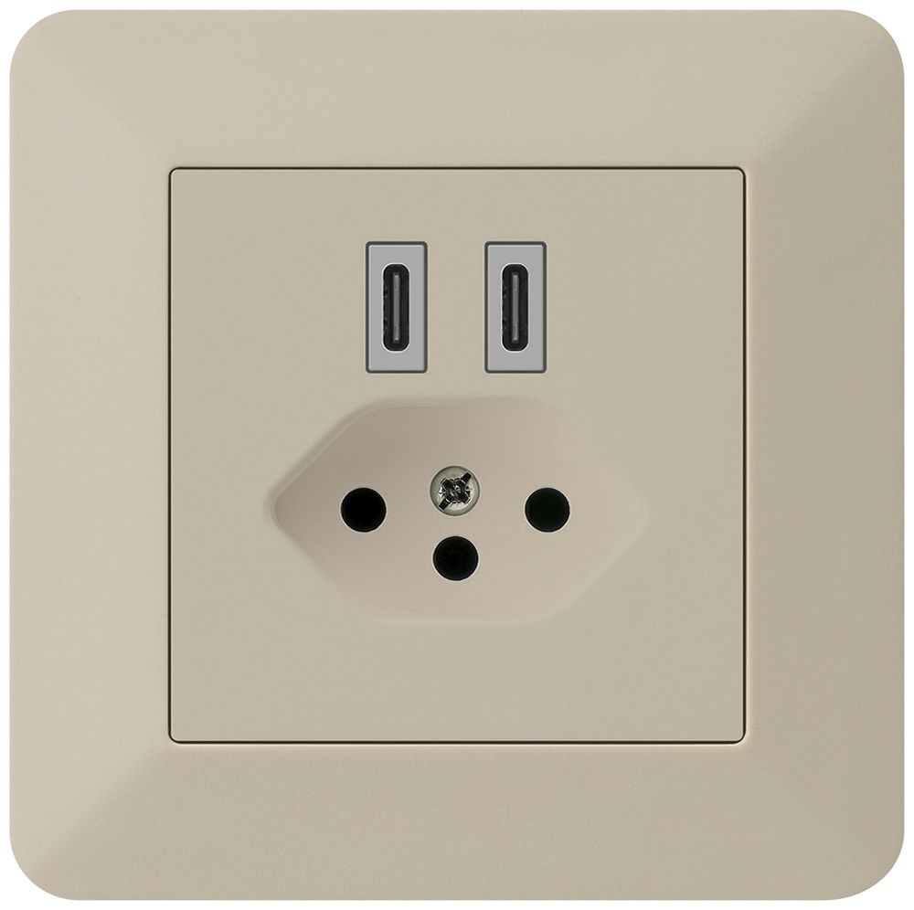 Prise de charge USB ENC Hager kallysto.trend C-C 20W+T13 5V 94×94mm beige