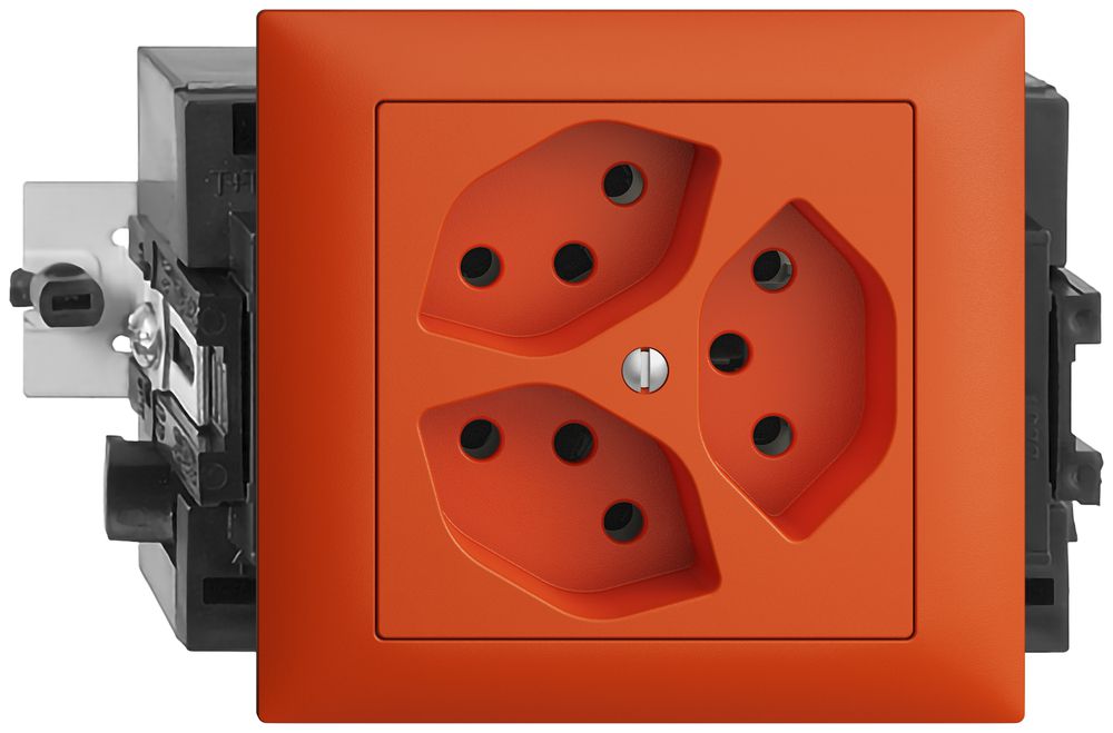EB-Steckdose EDIZIOdue 3×T13 3×S 49…69mm orange