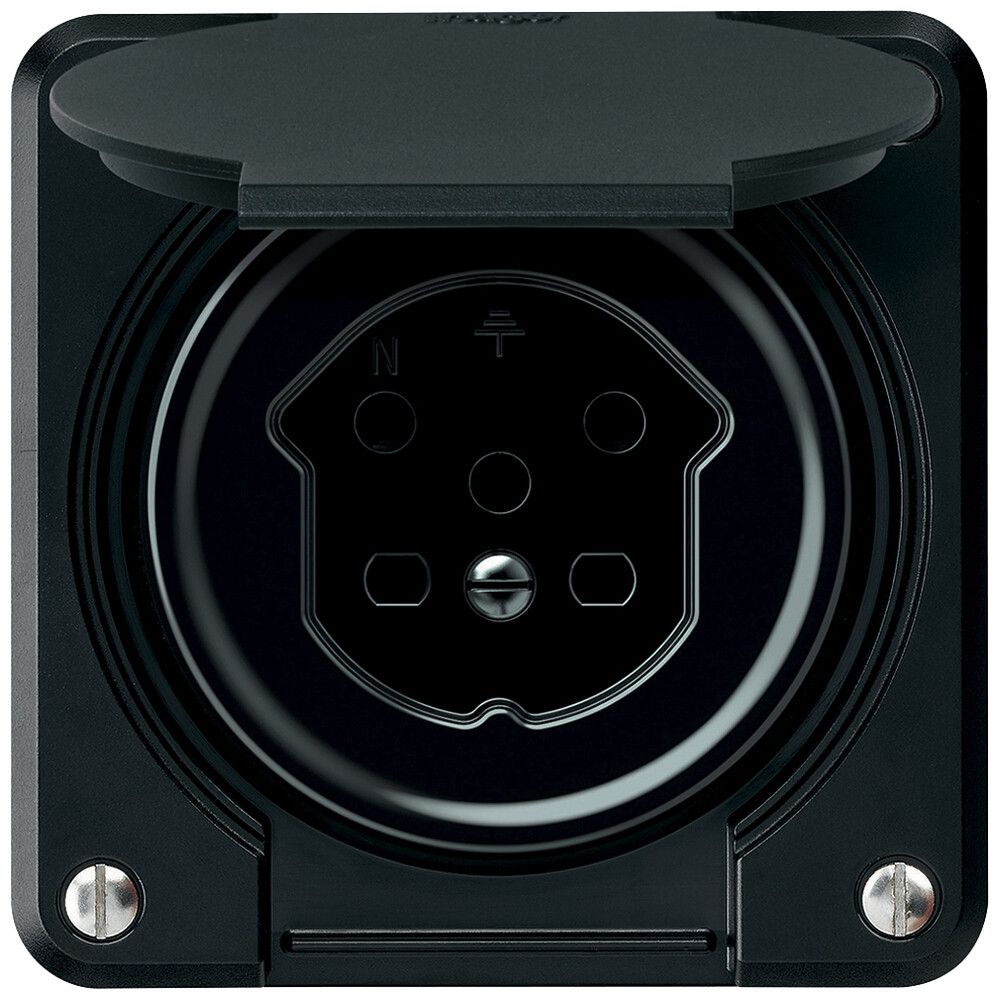 Steckdose robusto 1×T15 10A 400V 86×86mm IP21 schwarz