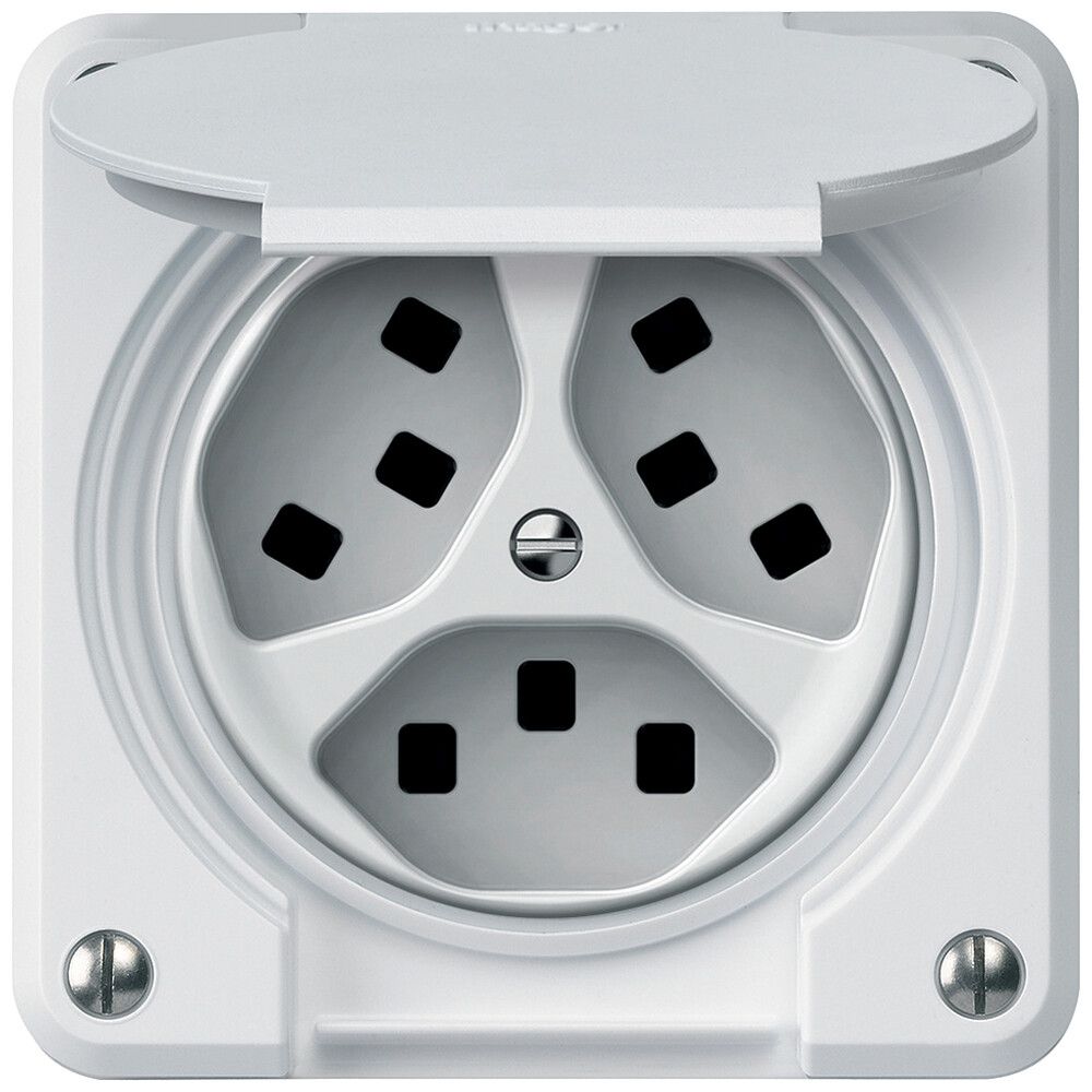 UP-Steckdose robusto 3×T23 16A 250V 86×86mm IP21 weiss