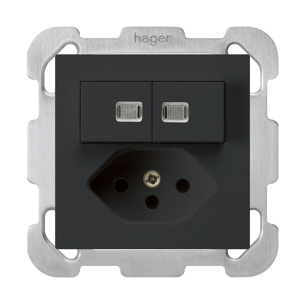 UP-Leuchtkombination 2×A-R/1P+T13 schwarz kallysto 2 Linsen Befestigungsplatte