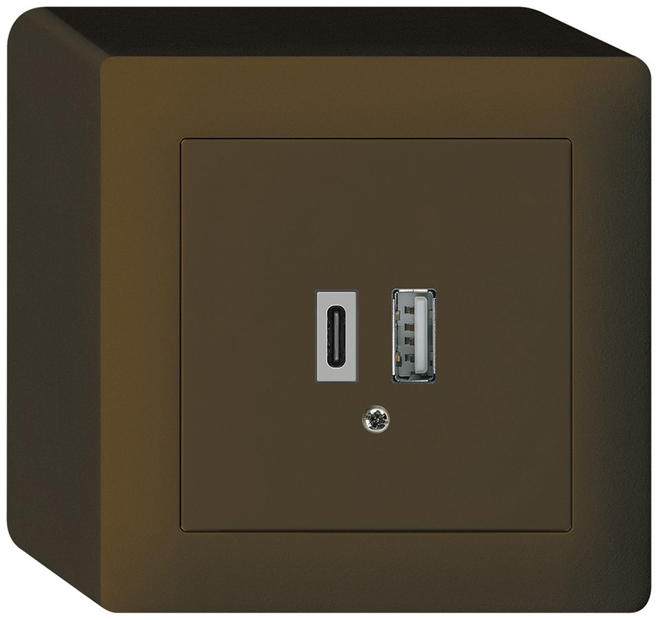 AP-USB-Ladesteckdose kallysto 18W PD 1×Typ A 1×Typ C mit AP-Gehäuse braun