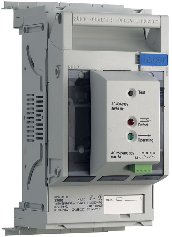 Coupe-circuit HPC weber.silas DIN00 690VAC 160A pr.ENC 70mm ht/bs con.fusible M8