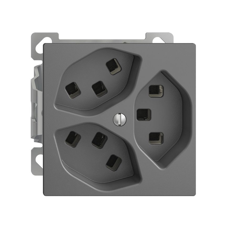 AP-Steckdose EDIZIOdue 3×T23 Kombi-Einsatz dunkelgrau