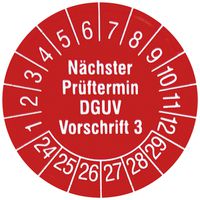 Prüfplakette CIMCO 108×Nächster Prüftermin DGUV V3 2024 Ø30mm rot