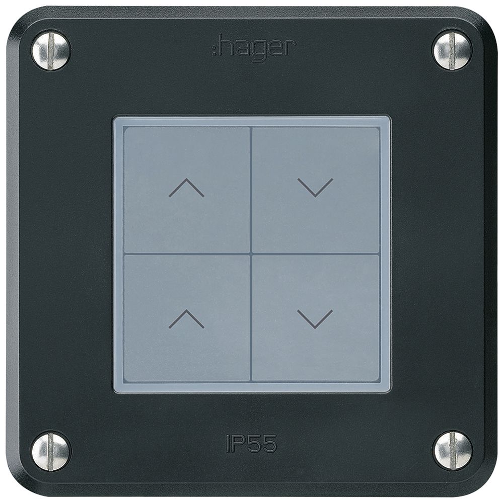 Poussoir pour stores KNX Hager BA robusto A quadruple 86×86mm noir