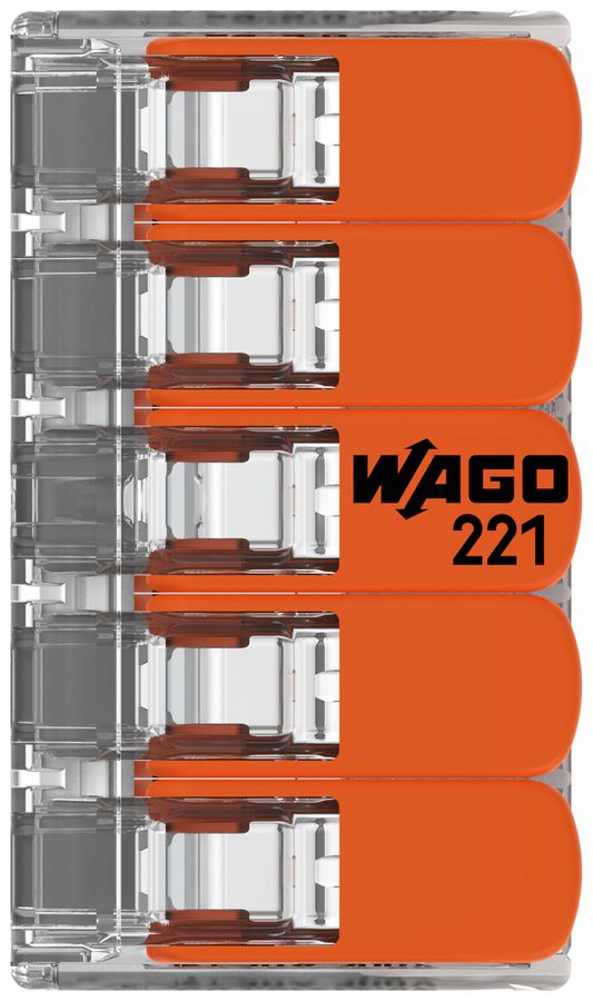 Verbindungsklemme WAGO 221 5×0.5…6mm² Hebel 32A 450V orange transparent