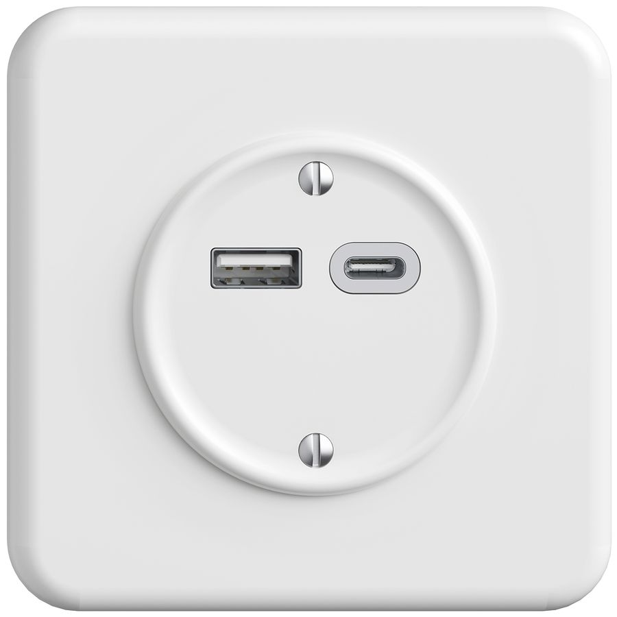 Prise ENC USB 18W type A + type C Feller STANDARDdue QMI 230V 3600mA blanc