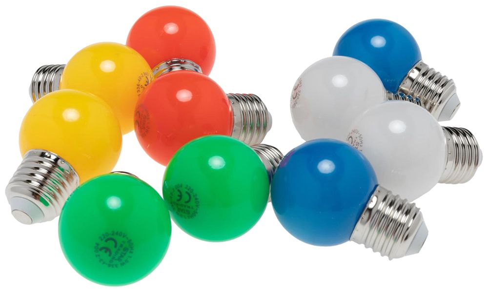 LED-Lampen M. Schönenberger E27 1W 15lm 69mm opal 2×bl/2×gn/2×rt/2×gb/2×2700K