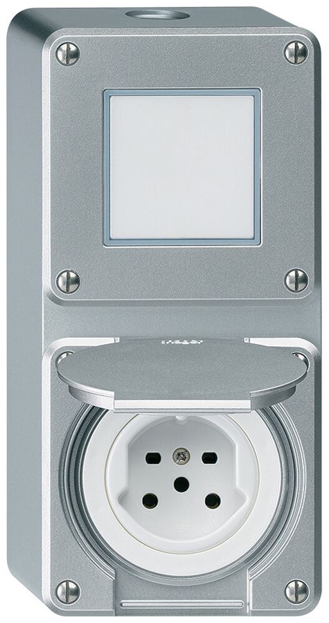 AP-Kombination Hager robusto I-I vertikal 3/1L+Typ 15, aluminium