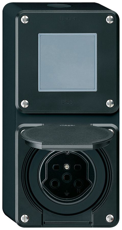 AP-Kombination Hager robusto I-I vertikal 3/1L+Typ 15, schwarz