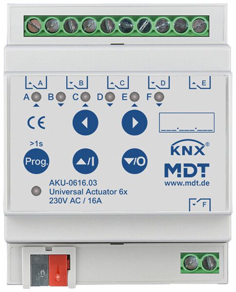 Attuatore-commutatore KNX AMD MDT AKU-0616.03 6-can 16A 230VAC 4UM