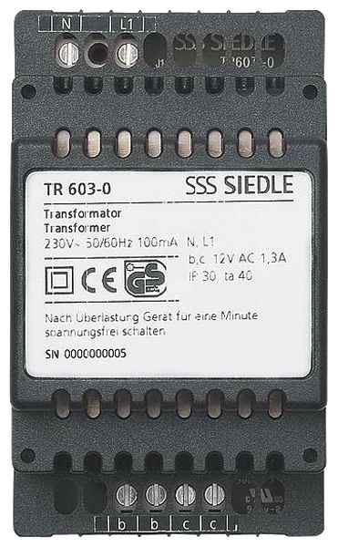 Transformator Siedle 230V 50/60Hz 100mA N, L1 IP30