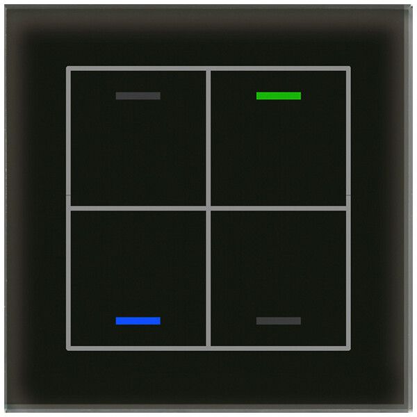 Poussoir KNX RGBW ENC MDT BE-GTL4TS.01S 4t/4a temp.verre noir "neutre"
