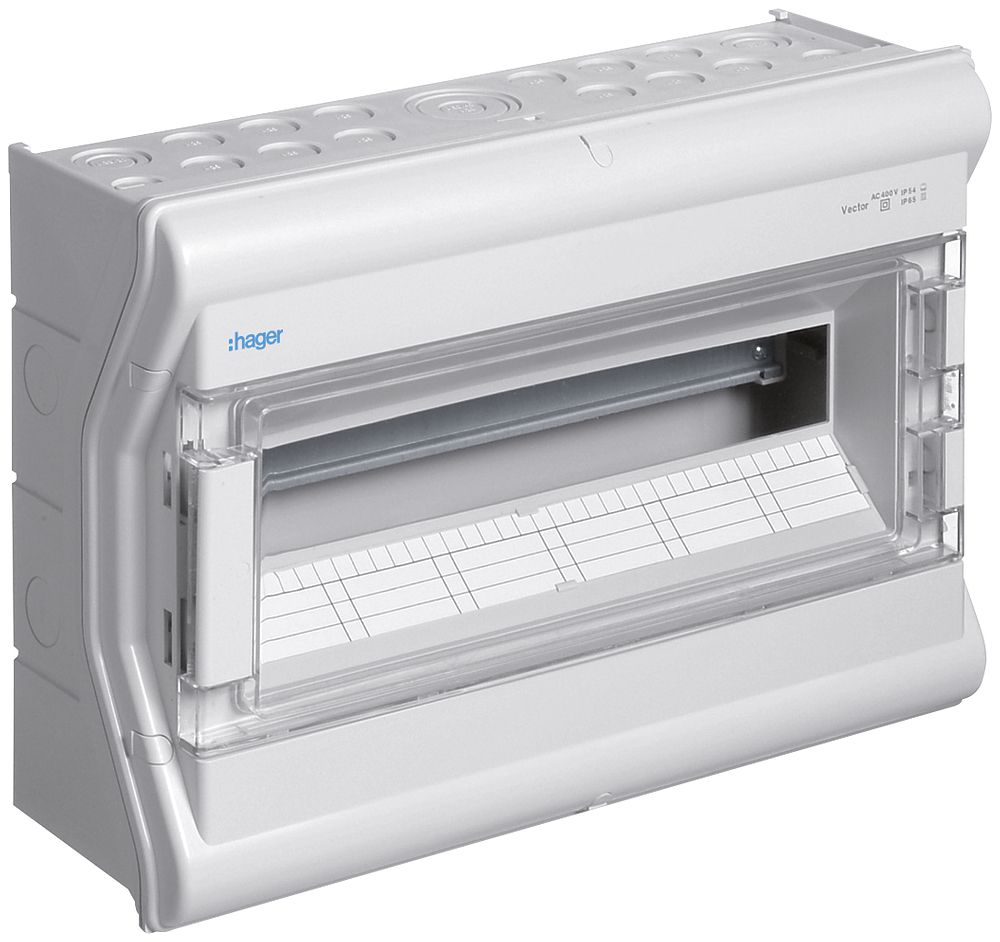 Coffret de distribution AP Hager vector 1 rangée 18UM IP54/IP65 418×302×151mm