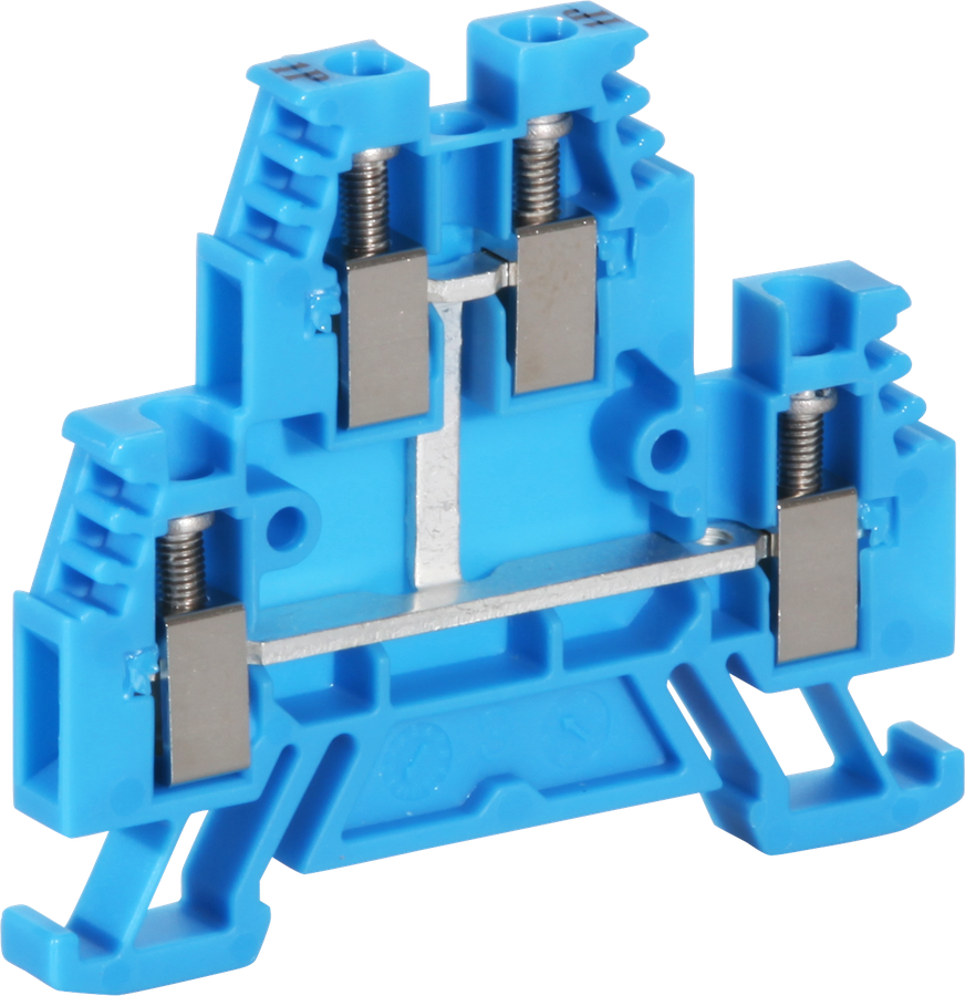 Borne de passage joignable Woertz 0.5…4mm² 32A 500V vis 2×2 rail DIN 35mm bleu