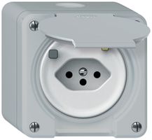 Prise FI AP robusto 1×T13 30mA 10A 250V 86×86mm IP21 gris