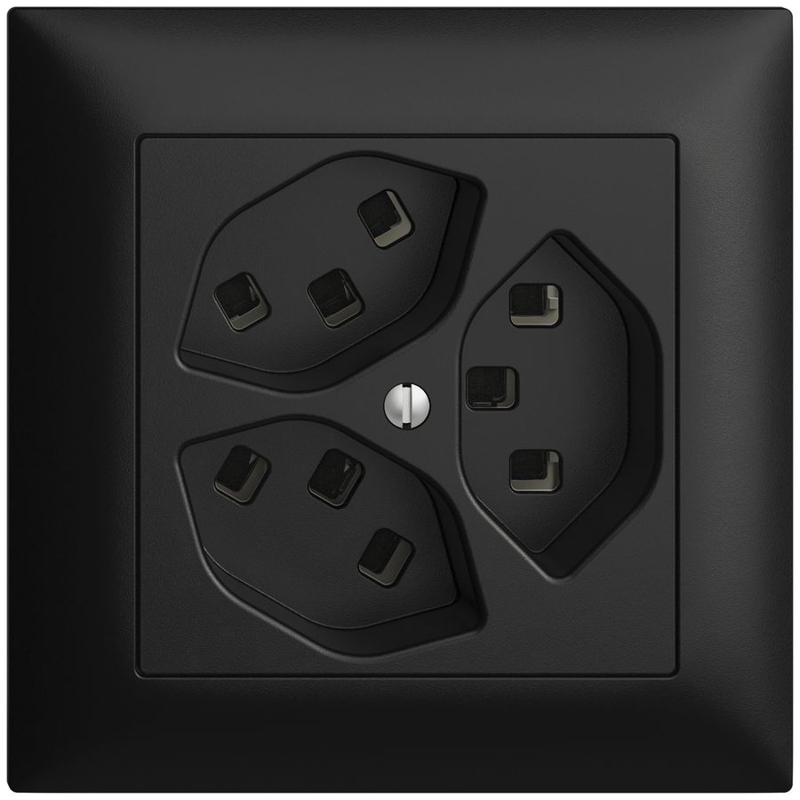 UP-Steckdose 3×T23 16A EDIZIOdue schwarz, mit Steckklemmen