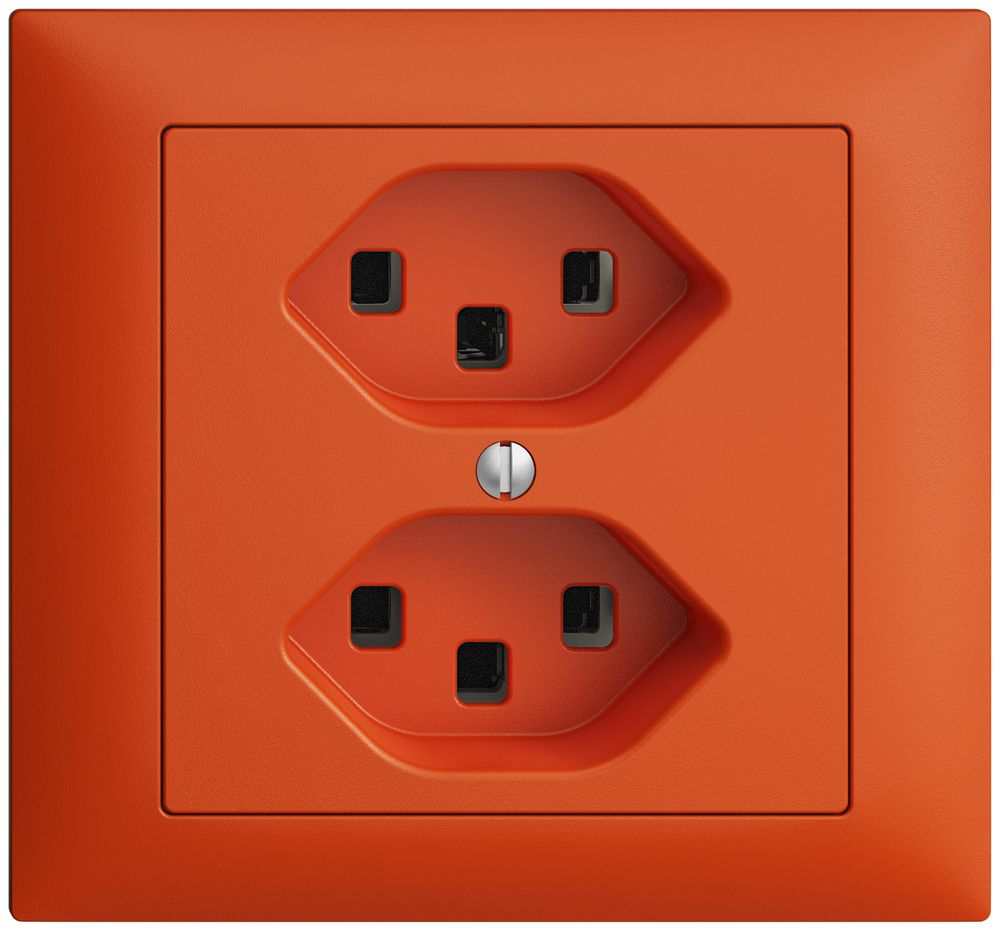 EB-Steckdose 2×T23 16A orange EDIZIOdue, mit Steckklemmen