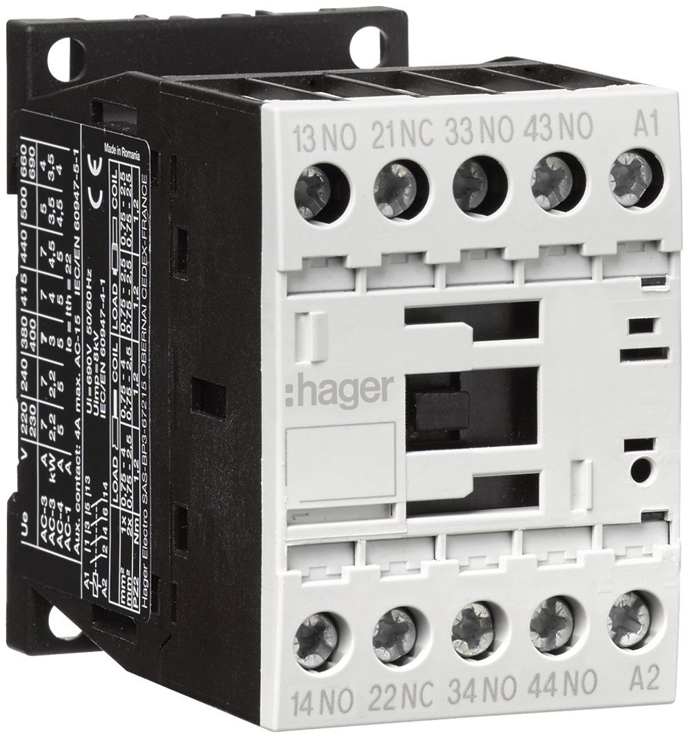 Hilfsschütz Hager 3 Schliesser+1 Öffner 4A bei AC-15 Spulenspannung 24VDC