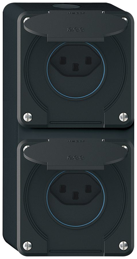 AP-Kombination robusto 2×1, 2×Steckdose T23 IP55 schwarz
