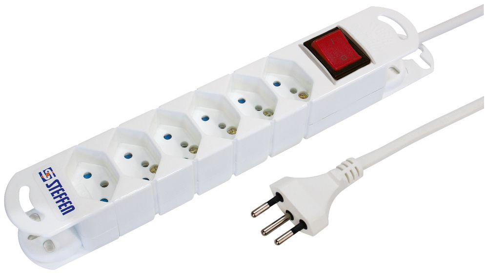 Steckdosenleiste STEBA VARIABL 6×T13 mit Schalter 3m weiss