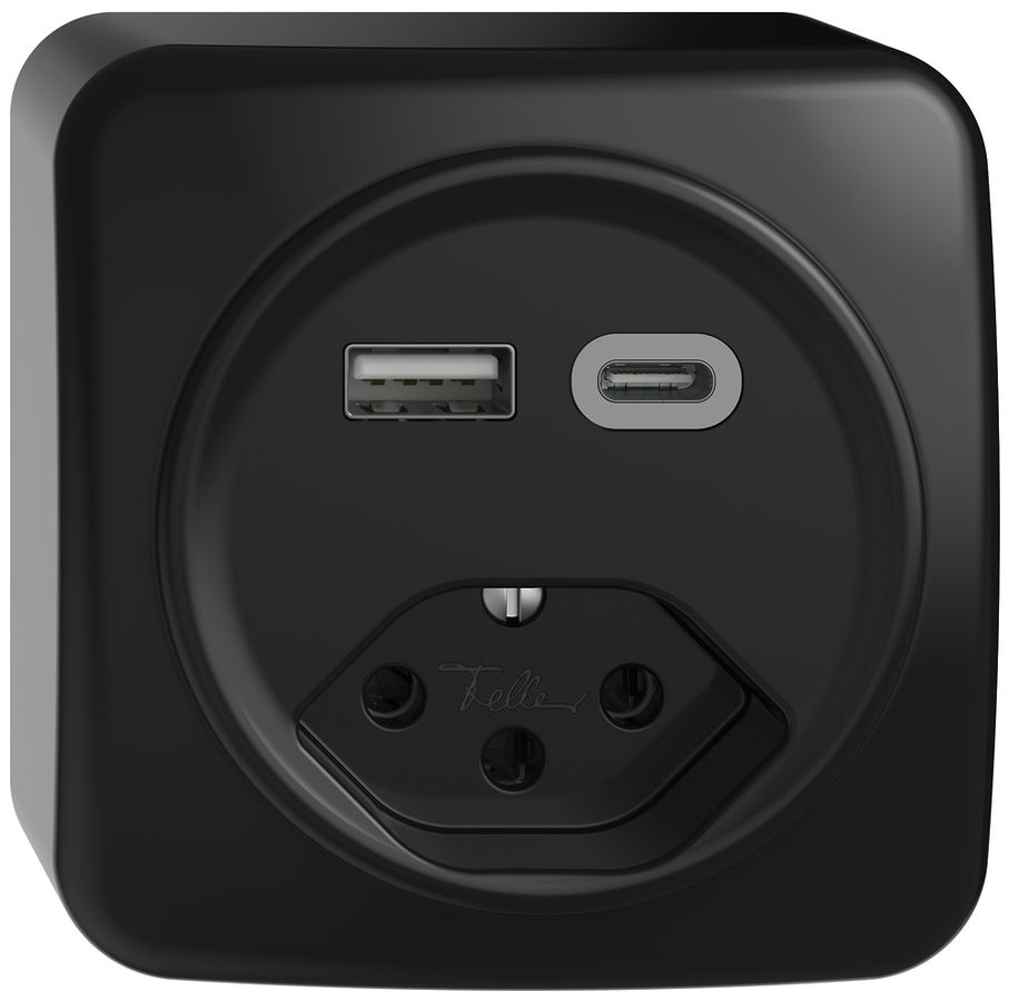 Prise AP USB type A+C + type 13 Feller STANDARDdue QX54 230V 3000mA noir