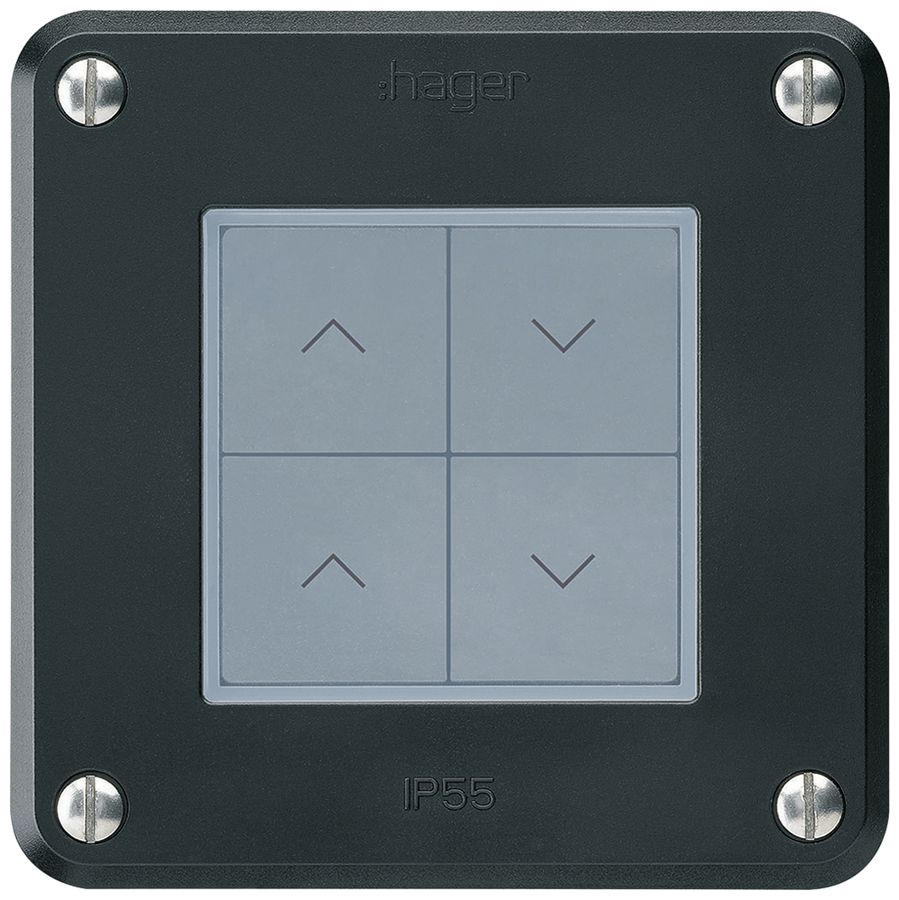 Poussoir pour stores KNX Hager BA robusto A quadruple 86×86mm noir