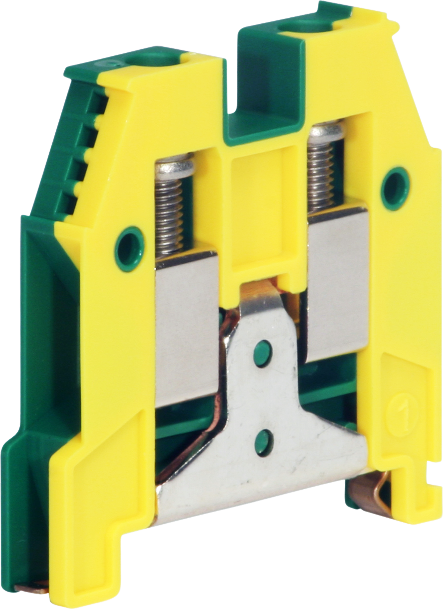 Borne de terre joignable Woertz 4…10mm² vis 2×1 rail DIN 35mm vert/jaune