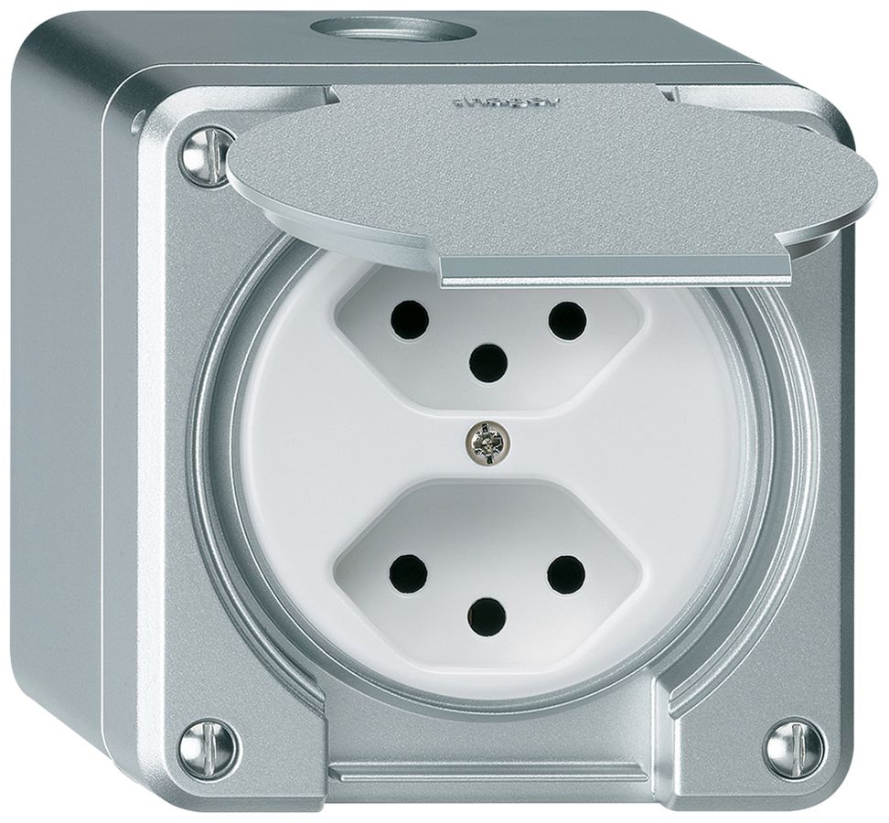 Prise AP robusto 2×type 13 aluminium