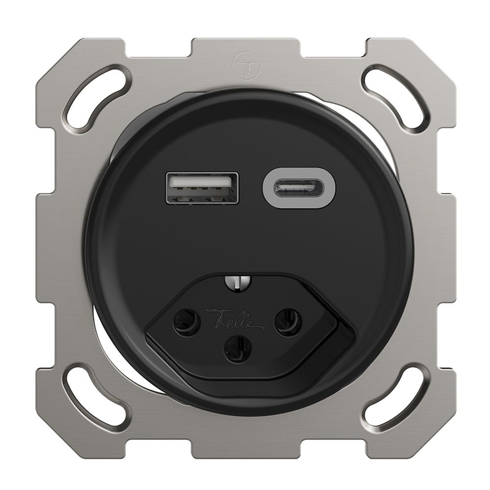 UP-Steckdose USB Typ A+C + Typ 13 Feller STANDARDdue QM 230V 3000mA schwarz