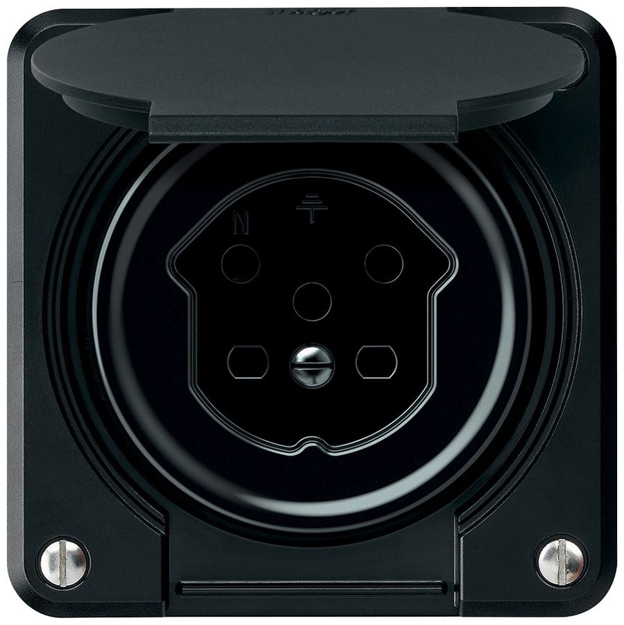 Steckdose robusto 1×T15 10A 400V 86×86mm IP21 schwarz