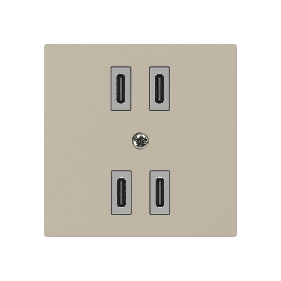 USB-Ladesteckdose Hager kallysto 2×C-C 2×20W oder 4×10W 5V 60×60mm beige