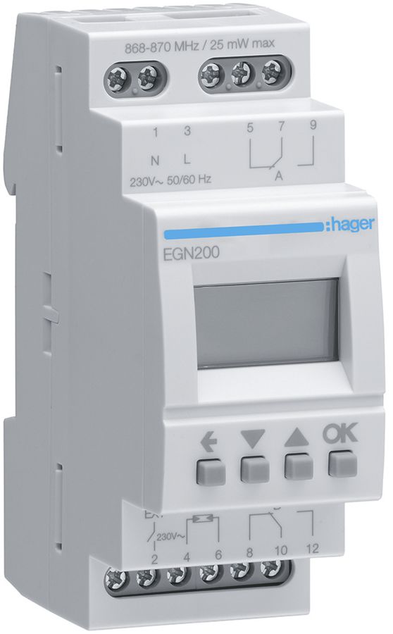Interrupteur horaire Hager digital multifonction 2 can. Bluetooth 2 inv.16A 2UM