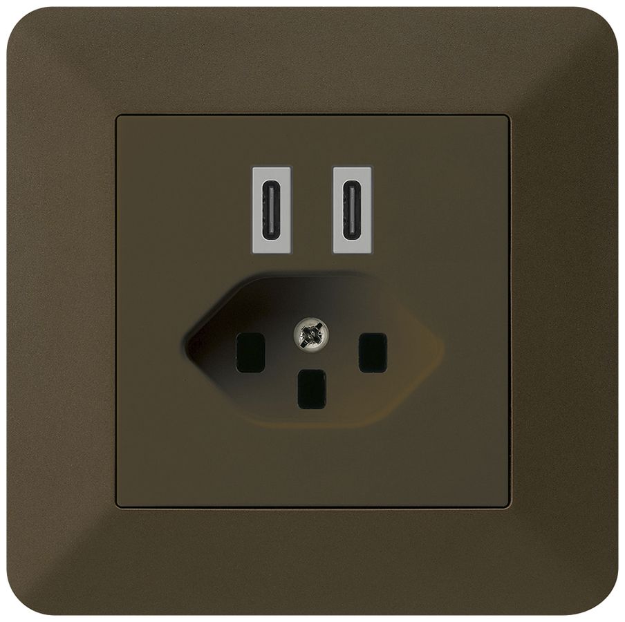 UP-USB-Ladesteckdose Hager kallysto.trend C-C 20W+T23 5V 94×94mm braun