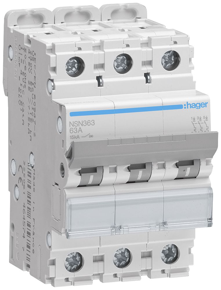 Leitungsschutzschalter Hager MCB 3P 415V Typ D 63A Icu 25kA 3TE