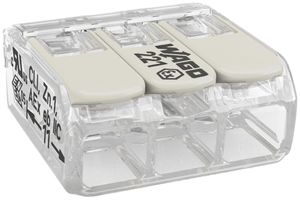Morsetto di connessione WAGO 221 3×0.2…4mm² leva 24.5A 440V grigio trasparente