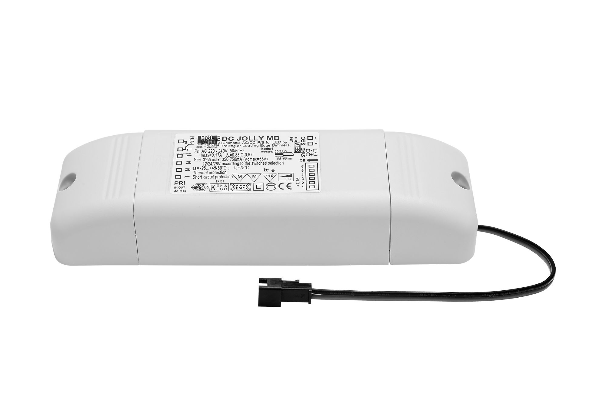 Convertitore a LED 32W 700mA PhasenDIM con spina, 103 x 67 x 21mm