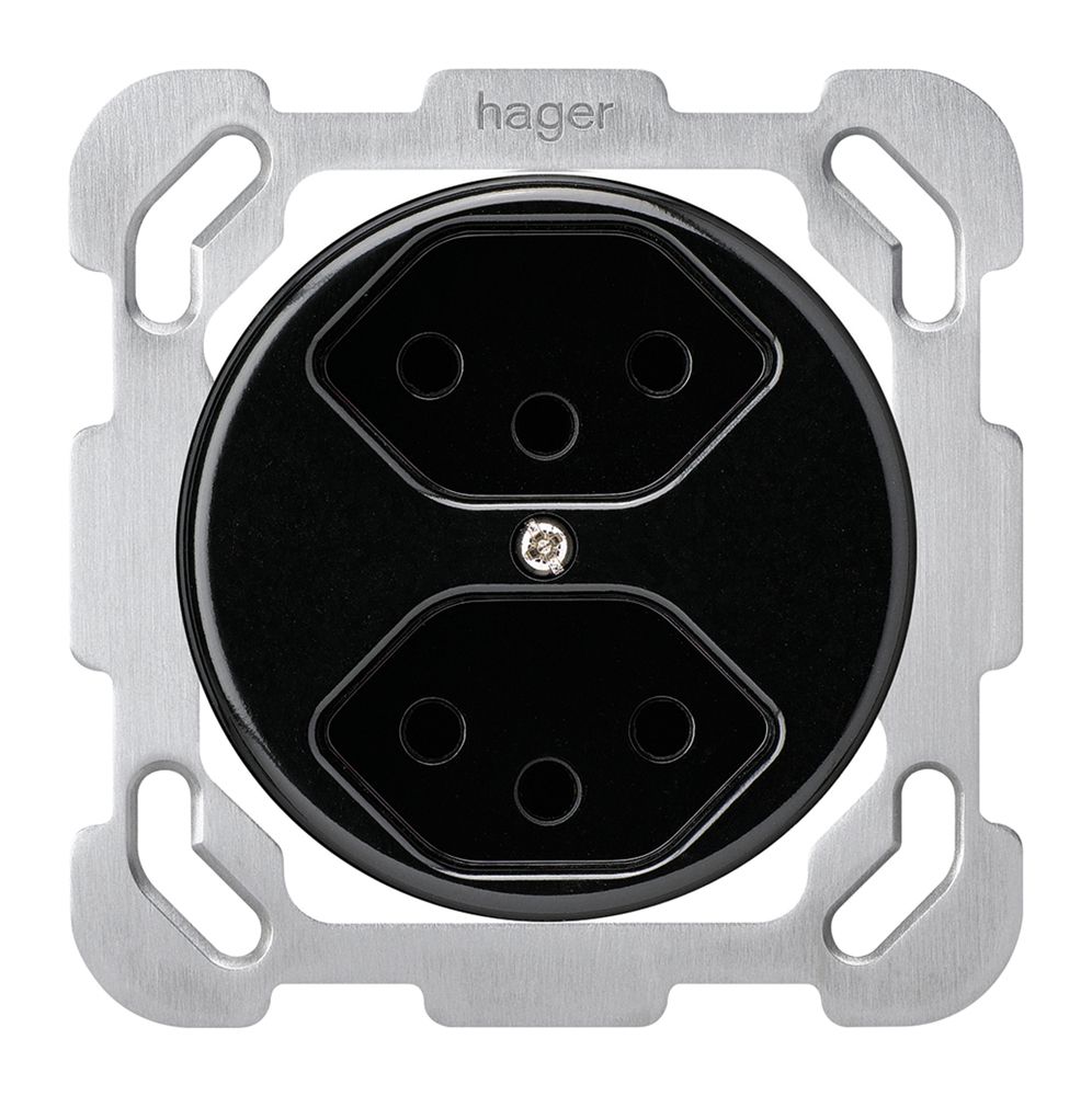 Insert pour prise ENC basico 2×type 13 avec plaque de fixation noir