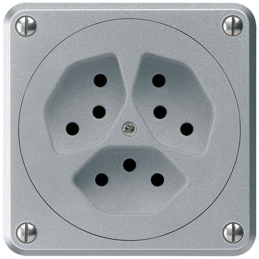 UP-Steckdose robusto 3×Typ 13 aluminium ohne Klappdeckel
