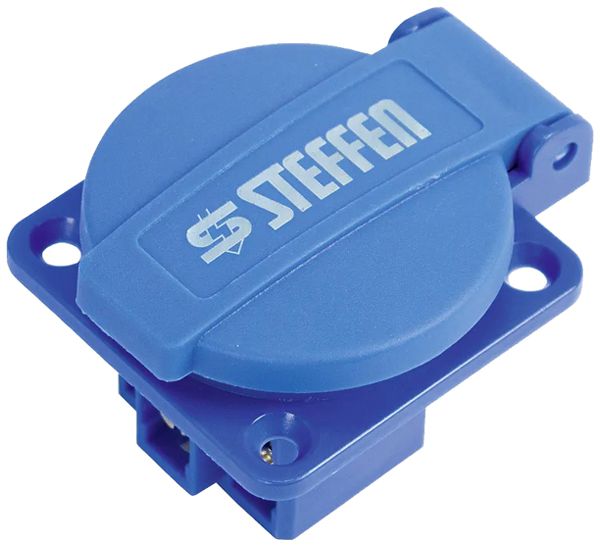 EB-Steckdose A. Steffen 1×T23 16A 250V 50×62×45mm mit Deckel blau