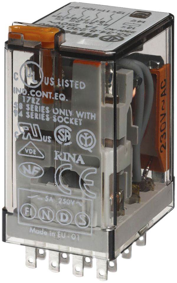 Relè mini innest. Finder 55, 4C 7A/230VAC AgCdO LED RT I