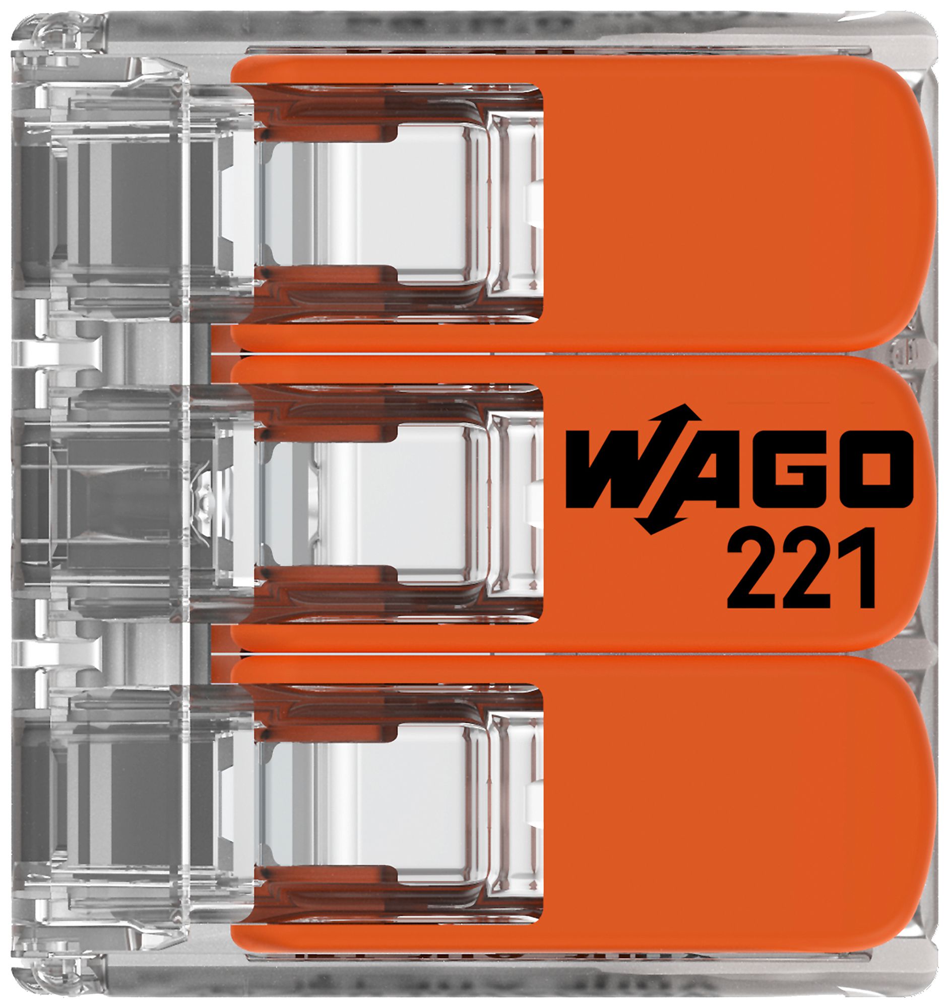 Verbindungsklemme WAGO 221 3×0.5…6mm² Hebel 32A 450V orange transparent