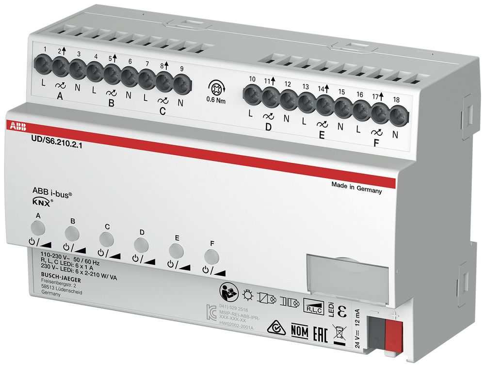 REG-Dimmaktor ABB KNX UD/S 6.210.2.1, 6×210W