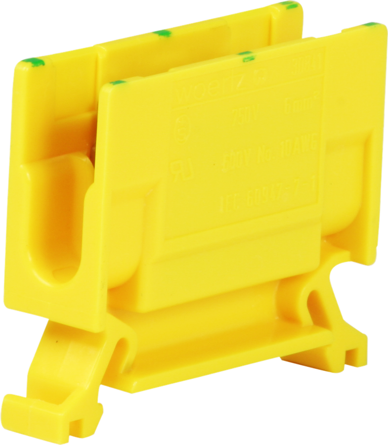 Abzweigklemme Woertz 2.5…6mm² 41A 750V Schraubanschluss 2×1 TH35 grün/gelb