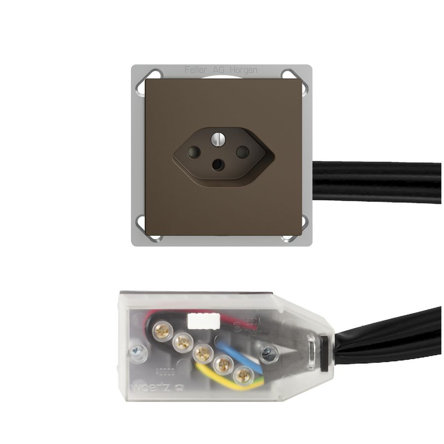 EB-Steckdose EDIZIOdue T13 L2 coffee f Flachkabel Technofil