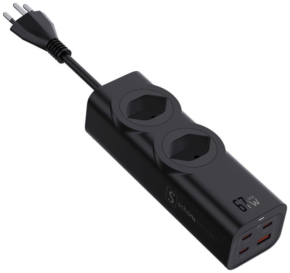 Steckdosenleiste 10A 2×T13 1×USB-A 3×USB-C schwarz